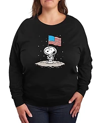 Hybrid Apparel Plus Peanuts Snoopy Astronaut American Flag French Terry Graphic Crewneck T-Shirt