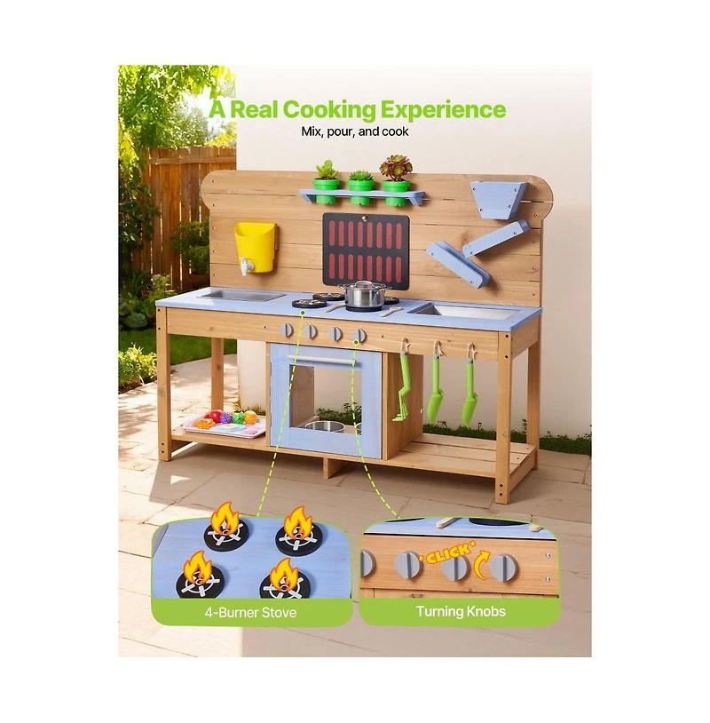 Slickblue Kids Outdoor Mud Kitchen Playset with Water, Sand & Cooking Tools