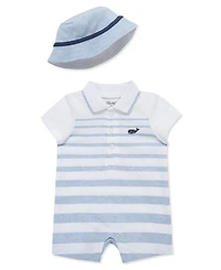 Little Me Baby Boys' Striped Romper & Hat, 2-Piece Set