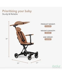 Evolur Kids Cruise Rider Stroller – Lightweight, book-fold, carry belt, padded seat & headrest, extendable backrest, 5-point harness, 45 lb lim