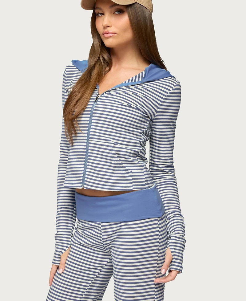 Edikted Women's Meggy Striped Zip Up Hoodie