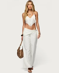 Edikted Women's Button Foldover Low Rise Baggy Jeans