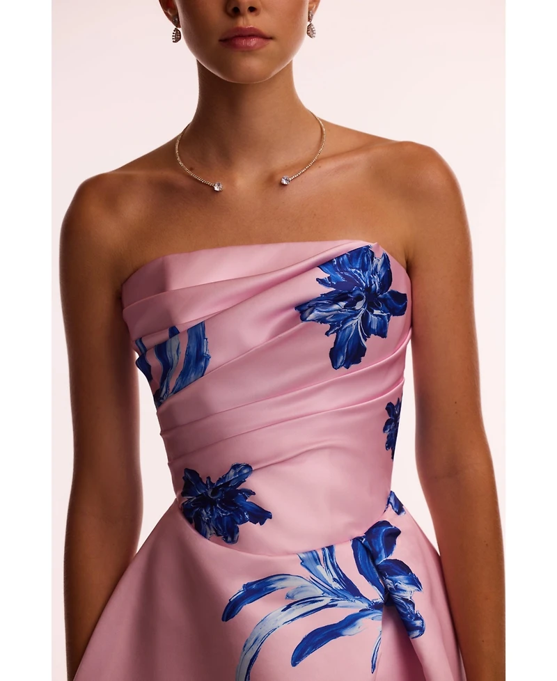 Milla Women's Dainty pink A-line maxi dress with blue-flowered pattern