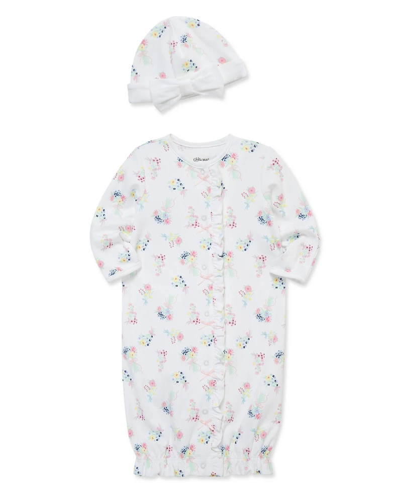 Little Me Baby Girls' Floral Sleeper Gown and Hat, 2-Piece Set