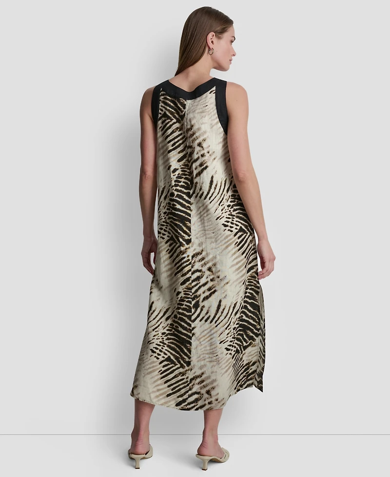 Dkny Women's Printed Sleeveless V-Neck Midi Dress