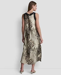 Dkny Women's Printed Sleeveless V-Neck Midi Dress