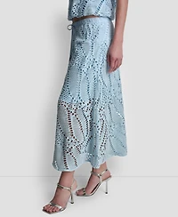 Dkny Women's Crochet Leaf Pull-On Midi Skirt