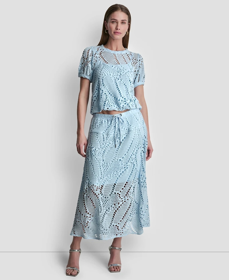 Dkny Women's Leaf Crochet Short-Sleeve Top