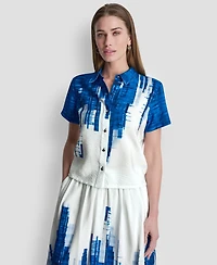 Dkny Women's Printed Short-Sleeve Camp Shirt