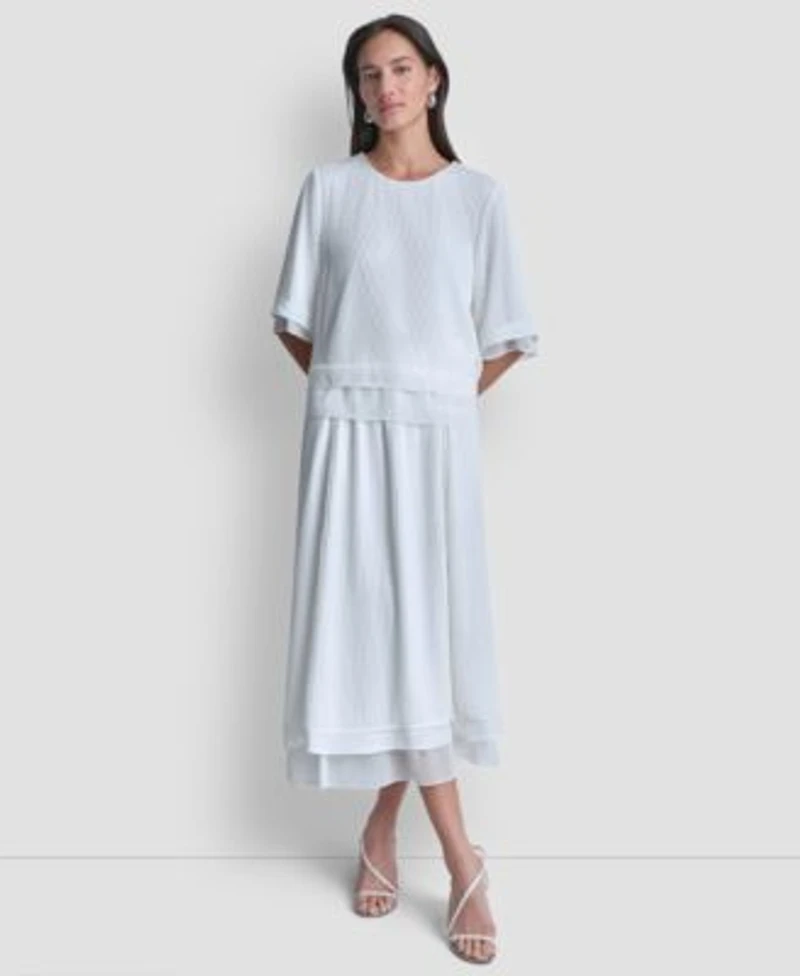 Dkny Womens Crewneck Layered Top Layered Window Pane Ankle Skirt