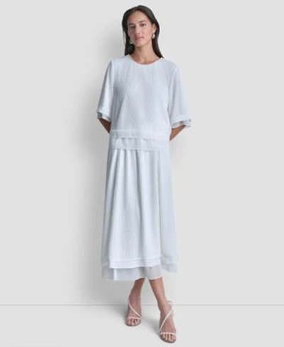 Dkny Womens Crewneck Layered Top Layered Window Pane Ankle Skirt