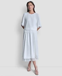 Dkny Womens Crewneck Layered Top Layered Window Pane Ankle Skirt