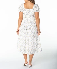 Celebrity Pink Juniors' Textured Floral Printed Puff-Sleeve Midi Dress
