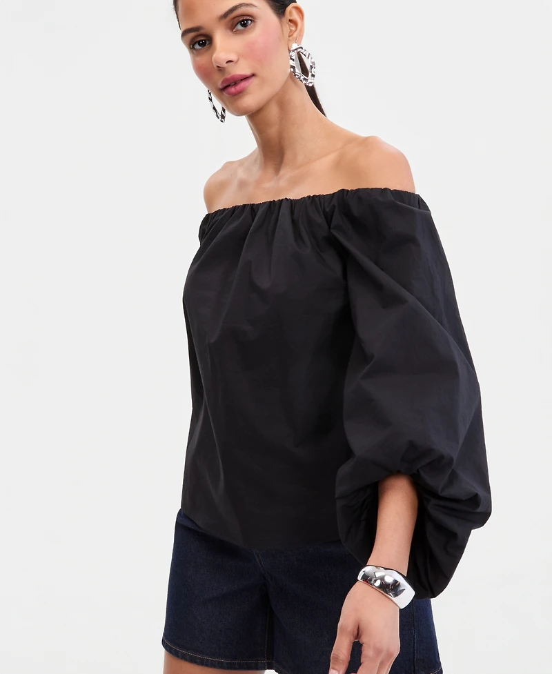 I.n.c. International Concepts Women's Off-The-Shoulder Puff-Sleeve Blouse, Macy's Exclusive