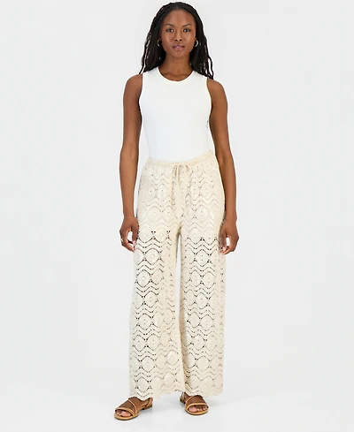 And Now This Women's Cotton Crochet Wide-Leg Pants, Macy's Exclusive