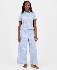 And Now This Petite Embroidered Cotton Wide-Leg Pants, Macy's Exclusive