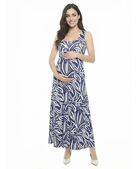 24seven Comfort Apparel Women's and Plus Size Maternity Scoop Neck Maxi Dress