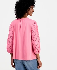 Style & Co Women's Split-Neck Eyelet-Embroidered Top, Exclusively at Macy's