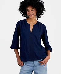 Style & Co Women's Split-Neck Eyelet-Embroidered Top, Exclusively at Macy's