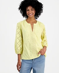 Style & Co Women's Split-Neck Eyelet-Embroidered Top, Exclusively at Macy's