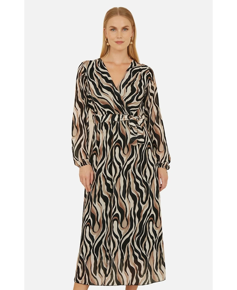 Yumi Women's Animal Swirl Midi Wrap Dress