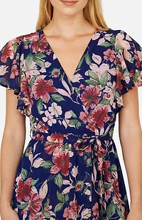 Yumi Women's Floral Wrap Midi Dress With Frill Hem