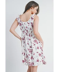 Hello Miz Maternity Nursing Floral Empire Waist Sleeveless Dress with Pockets
