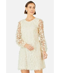 Yumi Women's Long Sleeve Floral Applique Tunic Dress