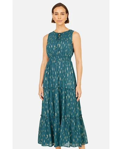 Yumi Women's Foil Print Ruched Waist Midi Dress