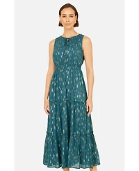 Yumi Women's Foil Print Ruched Waist Midi Dress