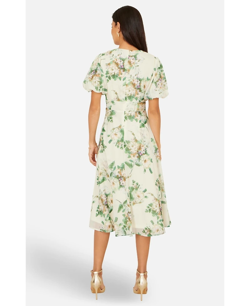 Yumi Women's Floral Front Tie Detail Tea Dress