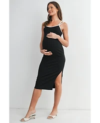 Hello Miz Maternity Ribbed Bodycon Midi Dress with Double Straps and Side Slit