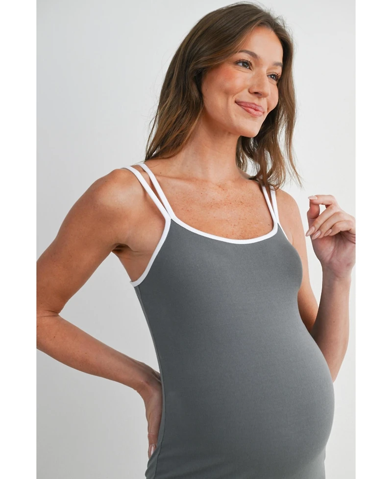 Hello Miz Maternity Ribbed Bodycon Midi Dress with Double Straps and Side Slit