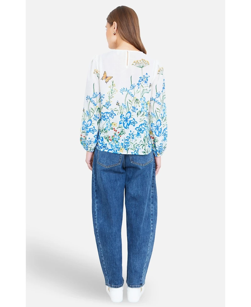 Yumi Women's Butterfly Print Long Sleeve Top