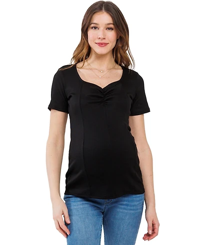 Hello Miz Maternity Ribbed Short Sleeve Sweetheart Neck Top