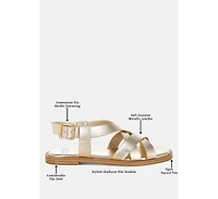 Doata Metallic Genuine Leather Buckled Flats