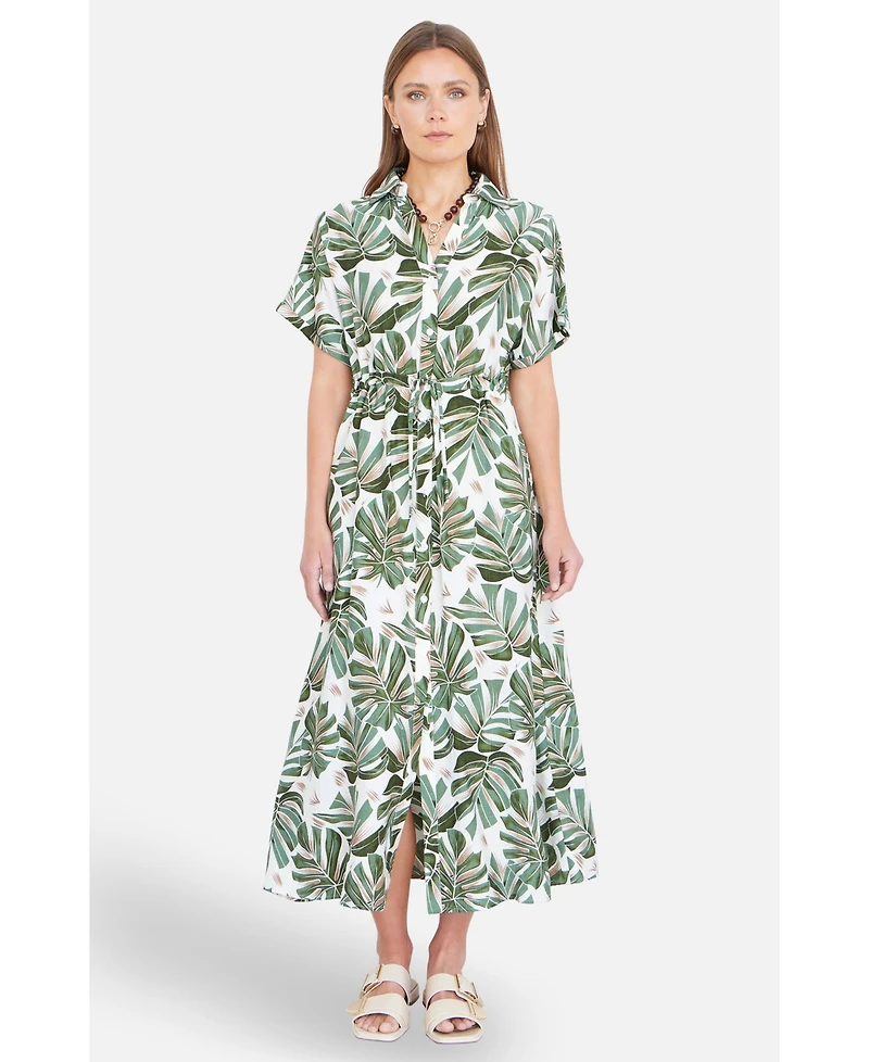 Yumi Women's Relaxed Boho Print Maxi Shirt Dress