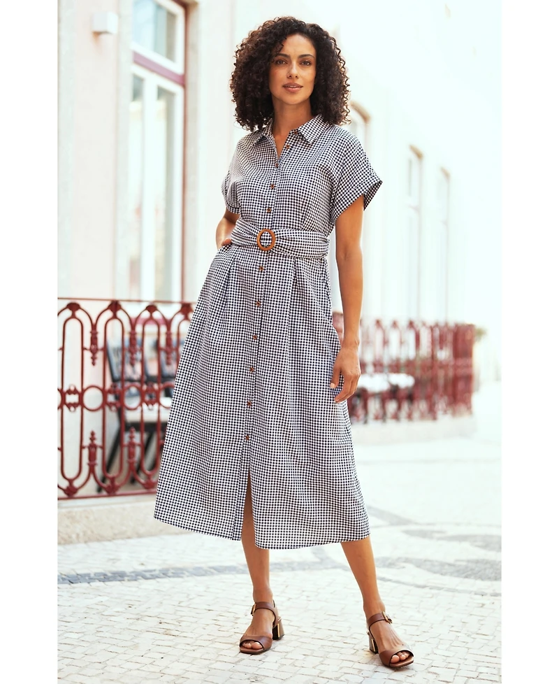 Yumi Women's Gingham Relaxed Shirt Dress