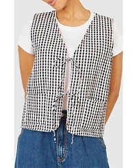 Yumi Women's Gingham Reversible Cotton Tie Waistcoat