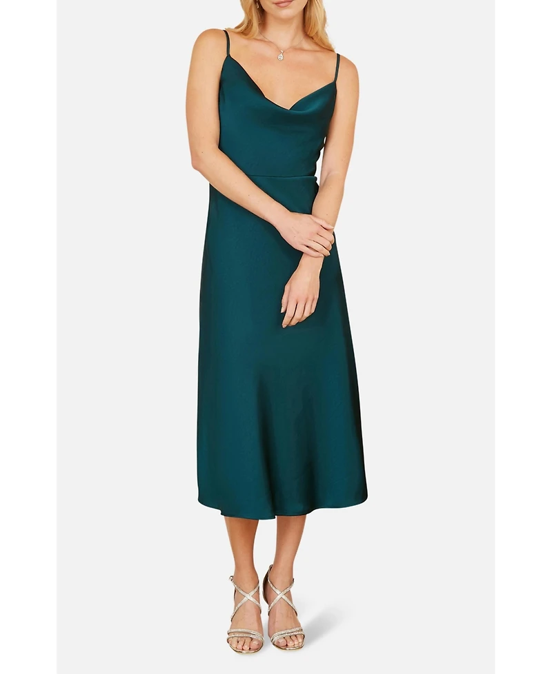 Yumi Women's Satin Cowl Neck Midi Dress