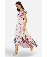 Yumi Women's Floral Mirror Dip Hem Wrap Dress