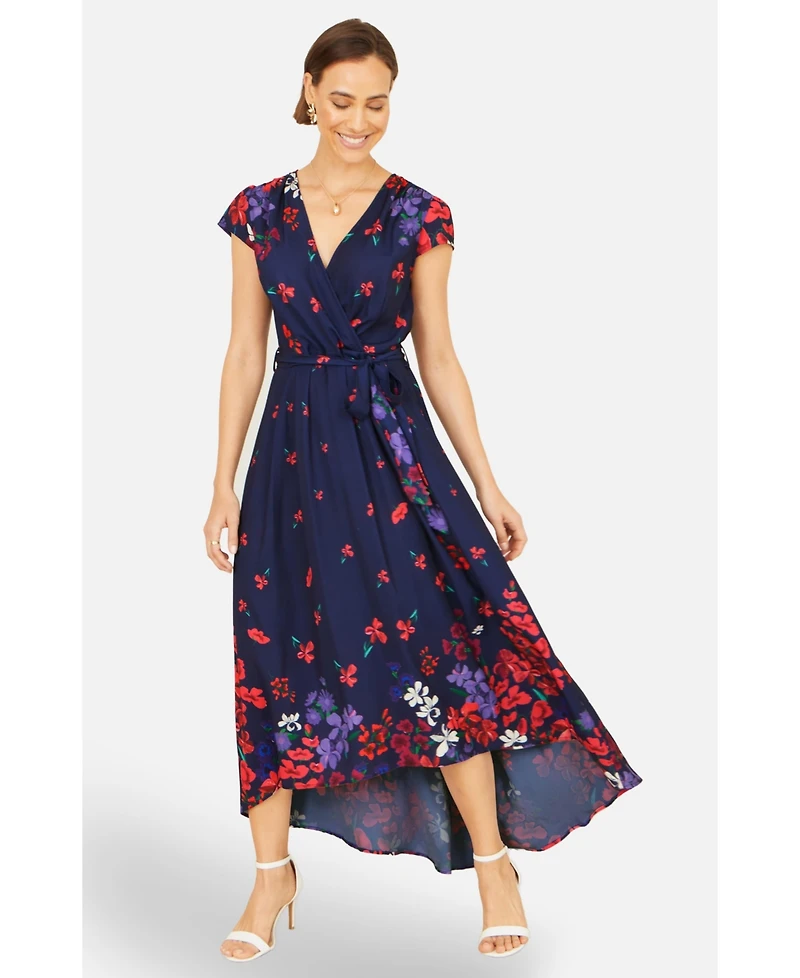 Yumi Women's Floral Mirror Dip Hem Wrap Dress