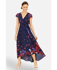 Yumi Women's Floral Mirror Dip Hem Wrap Dress