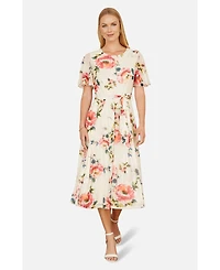 Yumi Women's Mesh Floral Print Midi Dress
