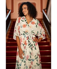 Yumi Women's Floral Dip Hem Kimono Wrap Dress