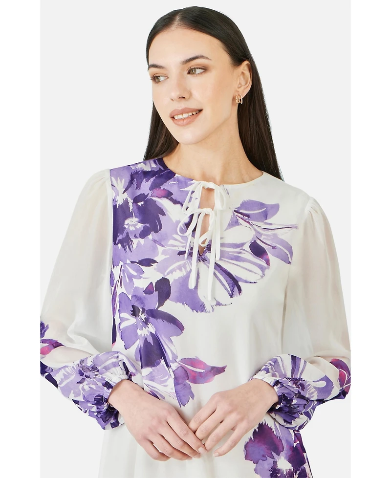 Yumi Women's Keyhole Neck Floral Tunic Dress