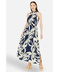 Yumi Women's Geo Swirl Print Halter Maxi Dress