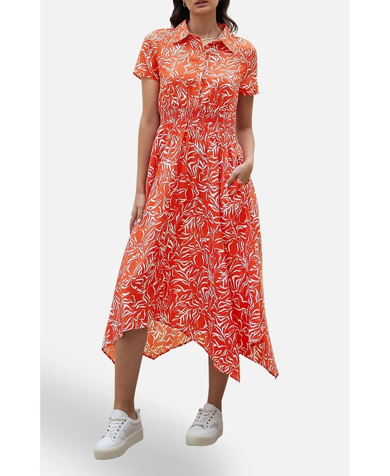 Yumi Women's Printed Midi Ruched Shirt Dress