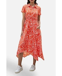 Yumi Women's Printed Midi Ruched Shirt Dress