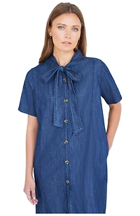 Yumi Women's Chambray Tunic With Bow Tie